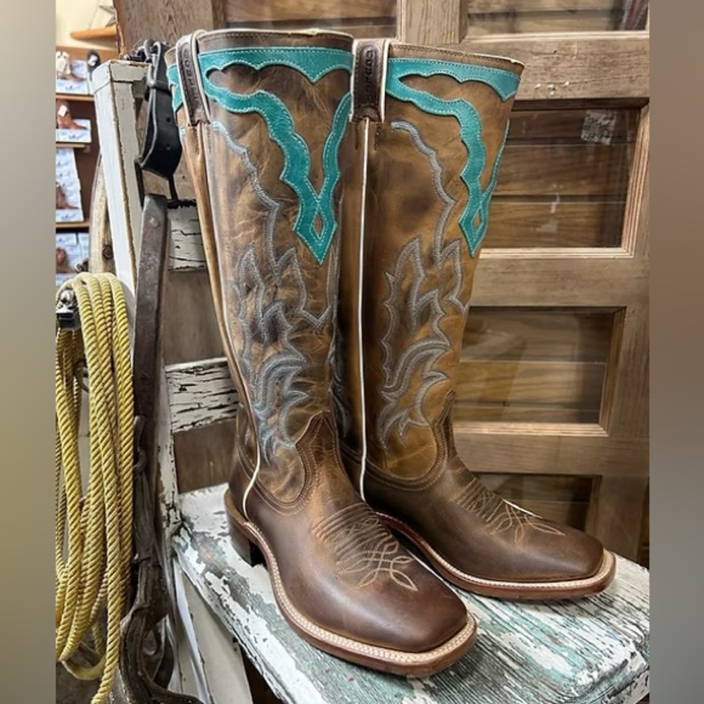 Boulet turquoise rodeo Western leather square toe hillbilly golden Boots NEW - Picture 6 of 9